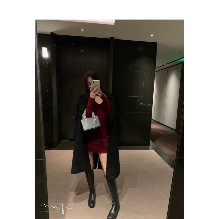 Đầm dự tiệc SUXI dài tay cổ chữ V dáng ôm phong cách Hàn Quốc thời trang mùa thu mới gợi cảm cho nữ