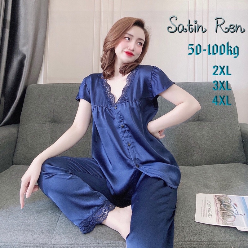 Đồ bộ satin ren cao cấp 50-100kg lụa satin mềm mịn, mát rũ