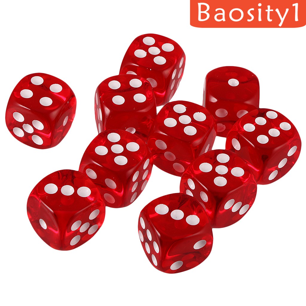 Bộ 10 Xúc Xắc Acrylic Sáu Mặt D6 Dùng Chơi Game Màu Xanh Dương