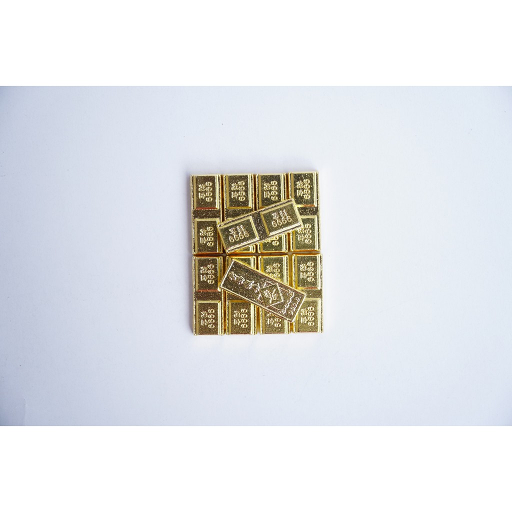 Thỏi vàng nén 9999 Thần Tài khối vuông đồng vàng - Dài 3cm dày 0,7cm thờ Thần Tài cầu tài lộc