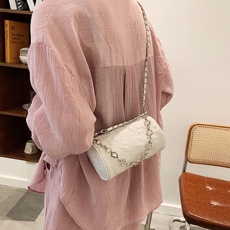 Túi đeo chéo hình trụ mini dây xích thời trang túi đeo vai kẹp nách hình trụ cá tính