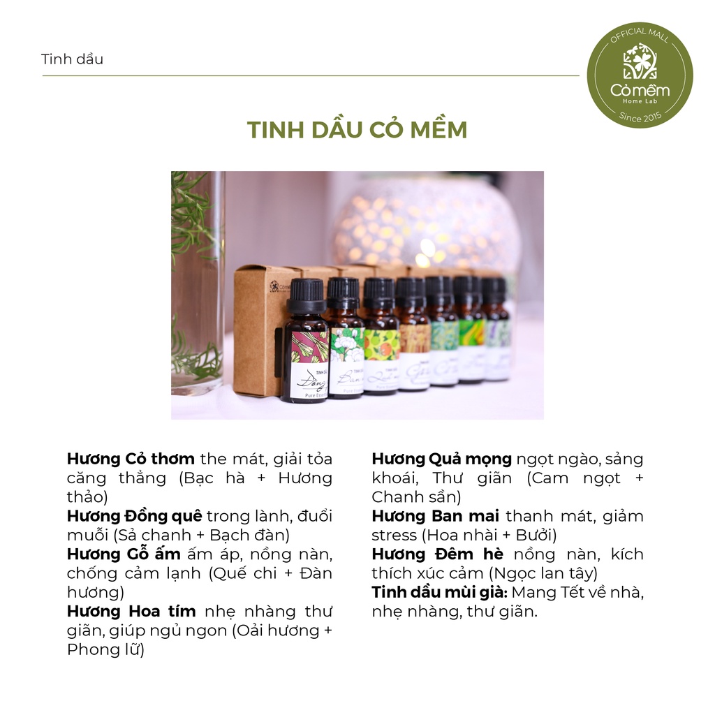 Combo Tinh Dầu Treo Và Tinh Dầu Refill Nguyên Chất An Toàn Từ Thiên Nhiên 20ml Cỏ Mềm