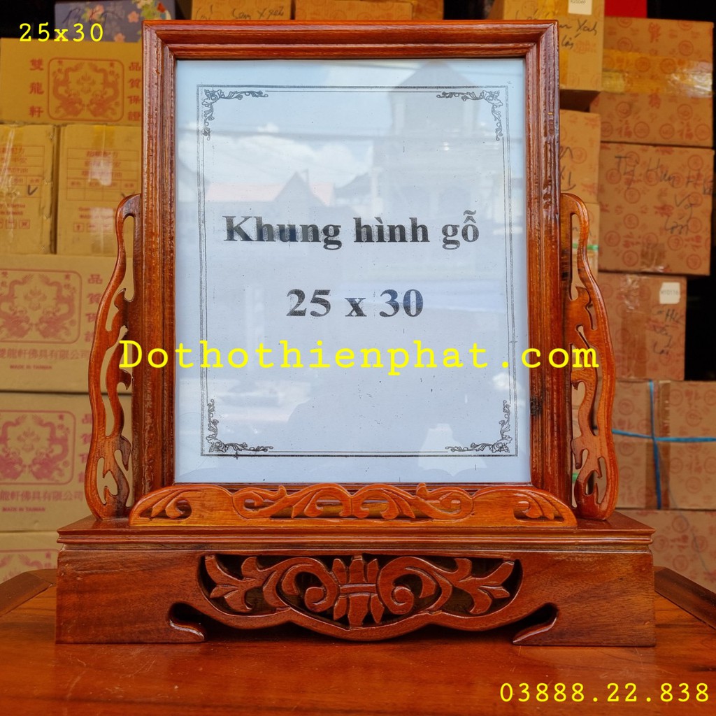 Khung Hình Chạm Gỗ Xà Cừ 25×30 Màu Đỏ