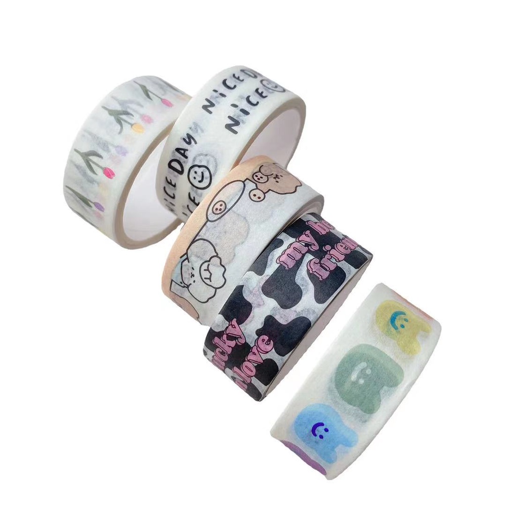 Cuộn Băng Keo Washi Họa Tiết Hoạt Hình Kiểu Hàn Quốc Dùng Trang Trí Sổ Tay DIY