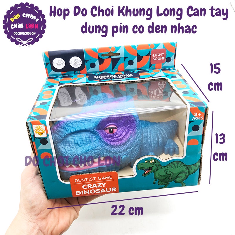 Hộp đồ chơi khủng long cắn tay dùng pin có đèn nhạc bằng nhựa 85114