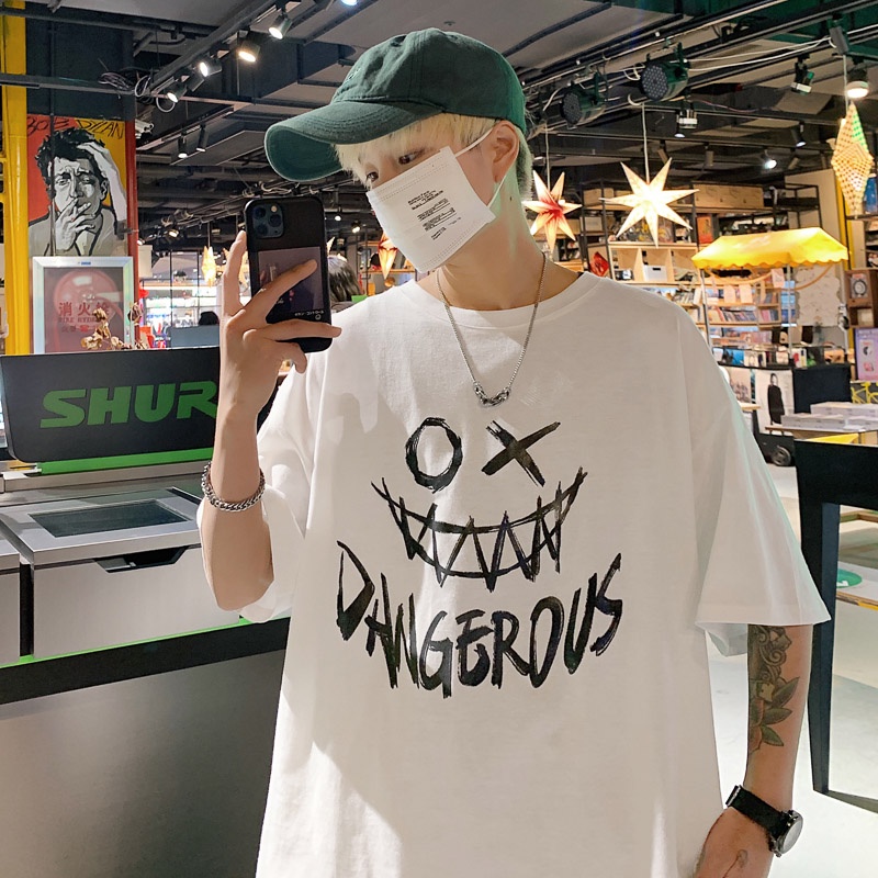 Áo Thun Tay Ngắn Dáng Rộng Phong Cách Hip Hop Hàn Quốc Cá Tính Cho Nam Size S-8Xl