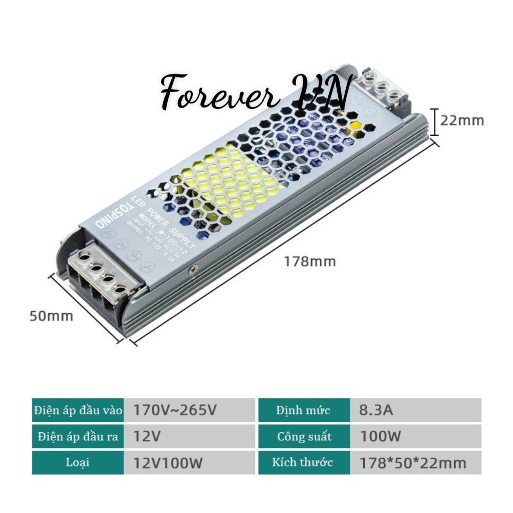 { 12V8.3A100W} Nguồn công trình,Nguồn mỏng, nguồn dẹt 12V8.3A 100W trong nhà chất lượng cao,siêu bền.