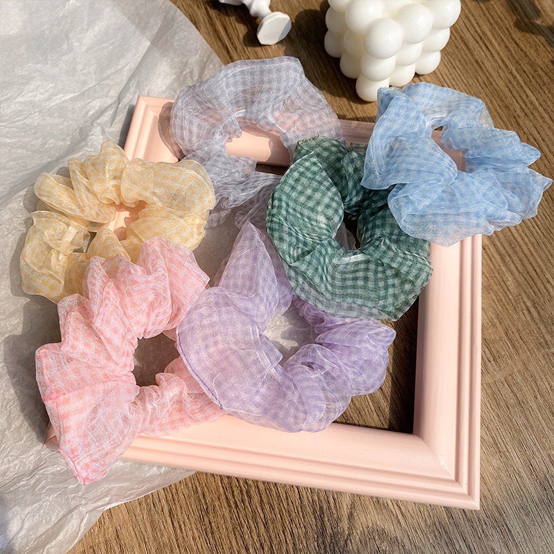 Dây buộc tóc vải scrunchies caro nhẹ nhàng hàn quốc cực đẹp SC05