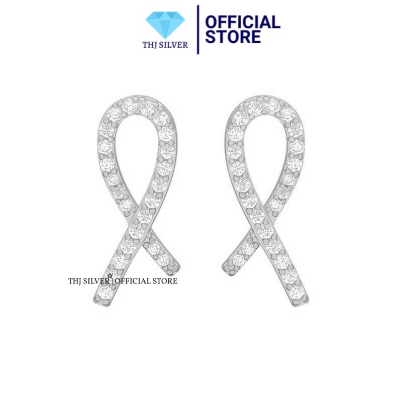 Bông tai nữ THJ - Bông tai vô cực nạm đá chuẩn bạc ta , nữ tính