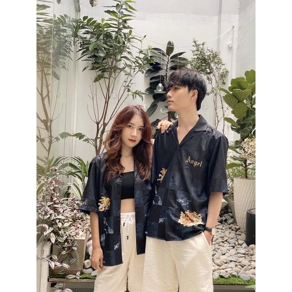 Áo sơ mi nam ngắn tay Họa tiết Form rộng, Caro đen -  CHÍNH HÃNG