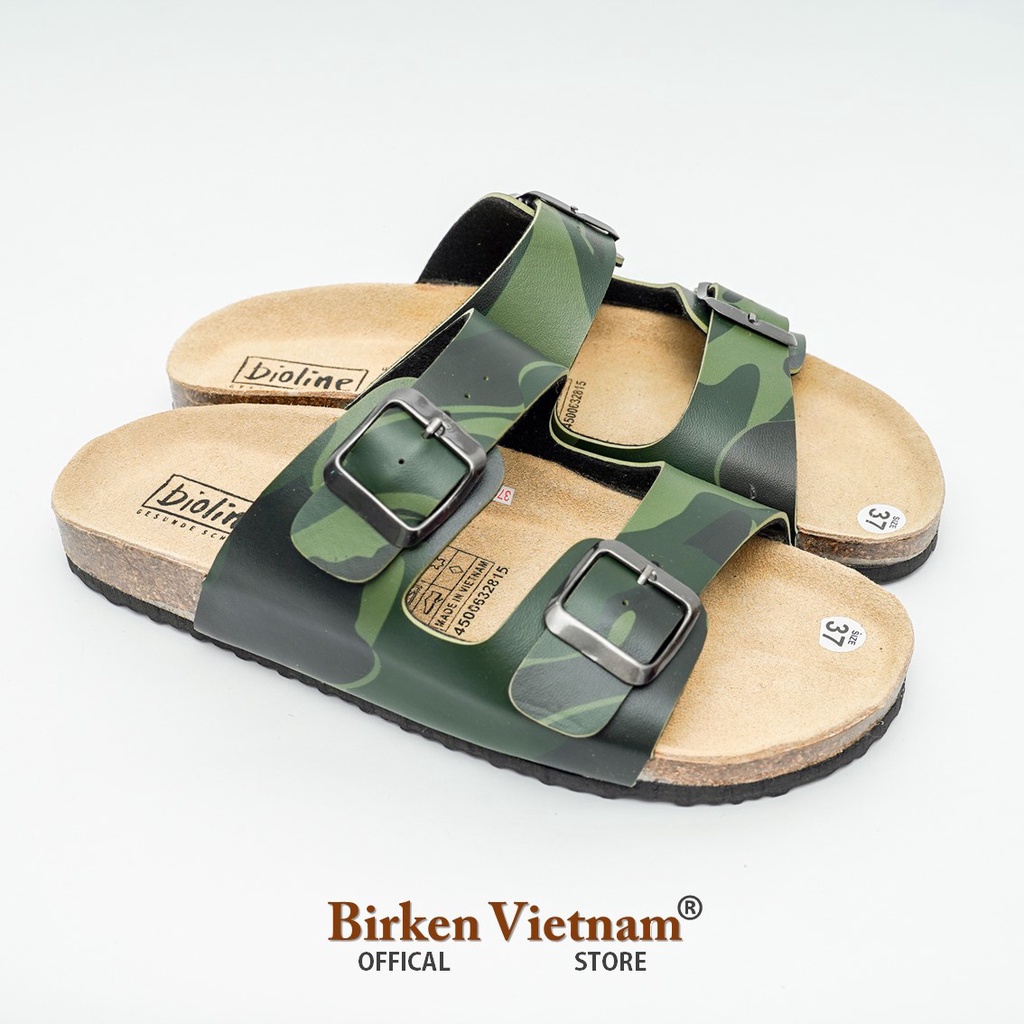 Mã R01 DÉP ĐẾ TRẤU Da PU Camo Rằn Ri Hai Quai Ngang Unisex Birken Vietnam Bioline