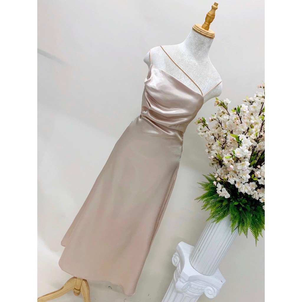 Đầm Maxi Phi Lụa Dây Kiểu (NUDE)