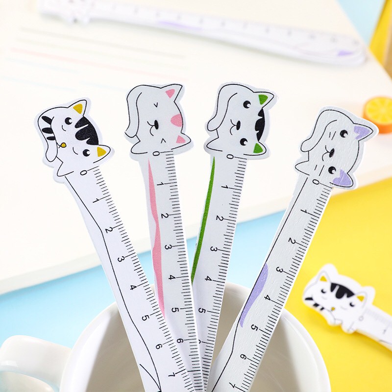 Thước Kẻ Gỗ pilu 12cm dùng trong học tập đo đạc hình chú mèo đáng yêu