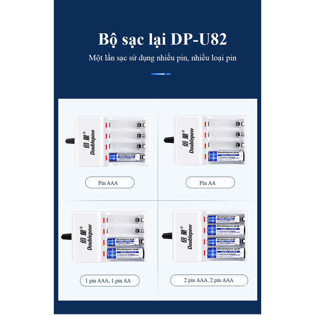 Hộp 8 viên pin tiểu AA 800mAh sạc lại DoublePow + Sạc DoublePow DP-U82 chính hãng