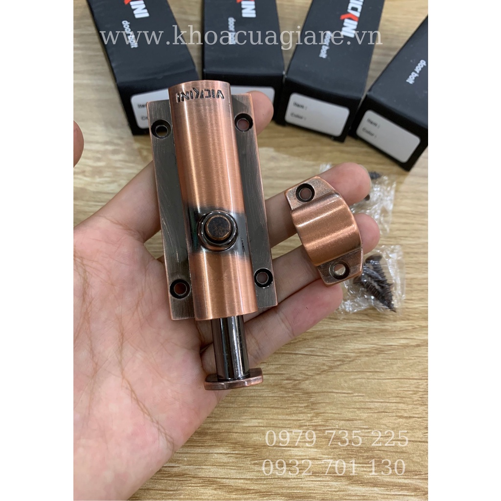 Chốt bấm cửa VICKINI nâu bóng lò xo tự động bung mở chốt.