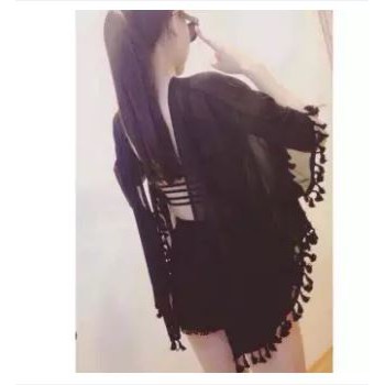 Áo khoác kiểu voan viền tua rua kimono đi biển cực xinh