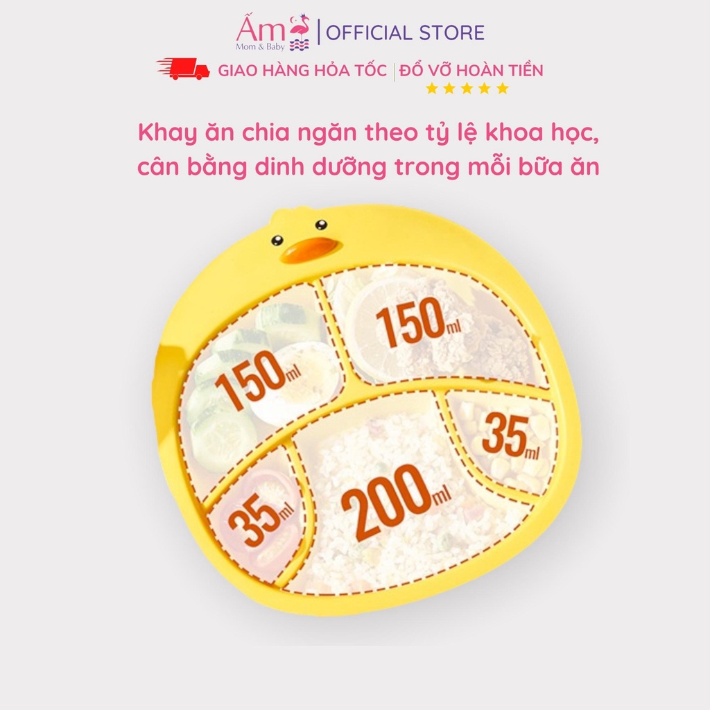 Bộ Ăn Dặm Cho Bé Hình Vịt Vàng Dễ Thương Ấm Baby Gồm Khay, Bát Và Cốc Chất Liệu Nhựa PP An Toàn Ấm Gift Decor