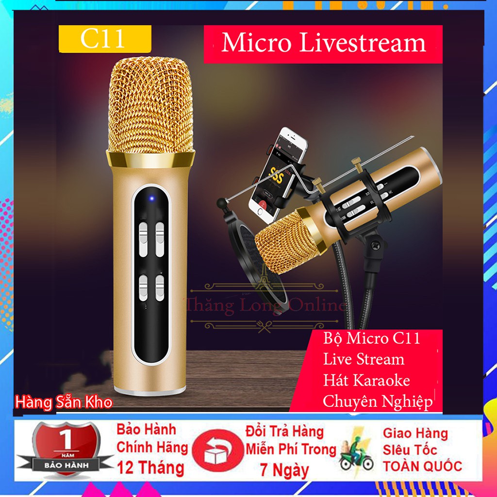 Micro Livestream - Thu Âm C11 Cao Cấp Dùng Karaoke, Tặng Tai Nghe Kèm Dây Live