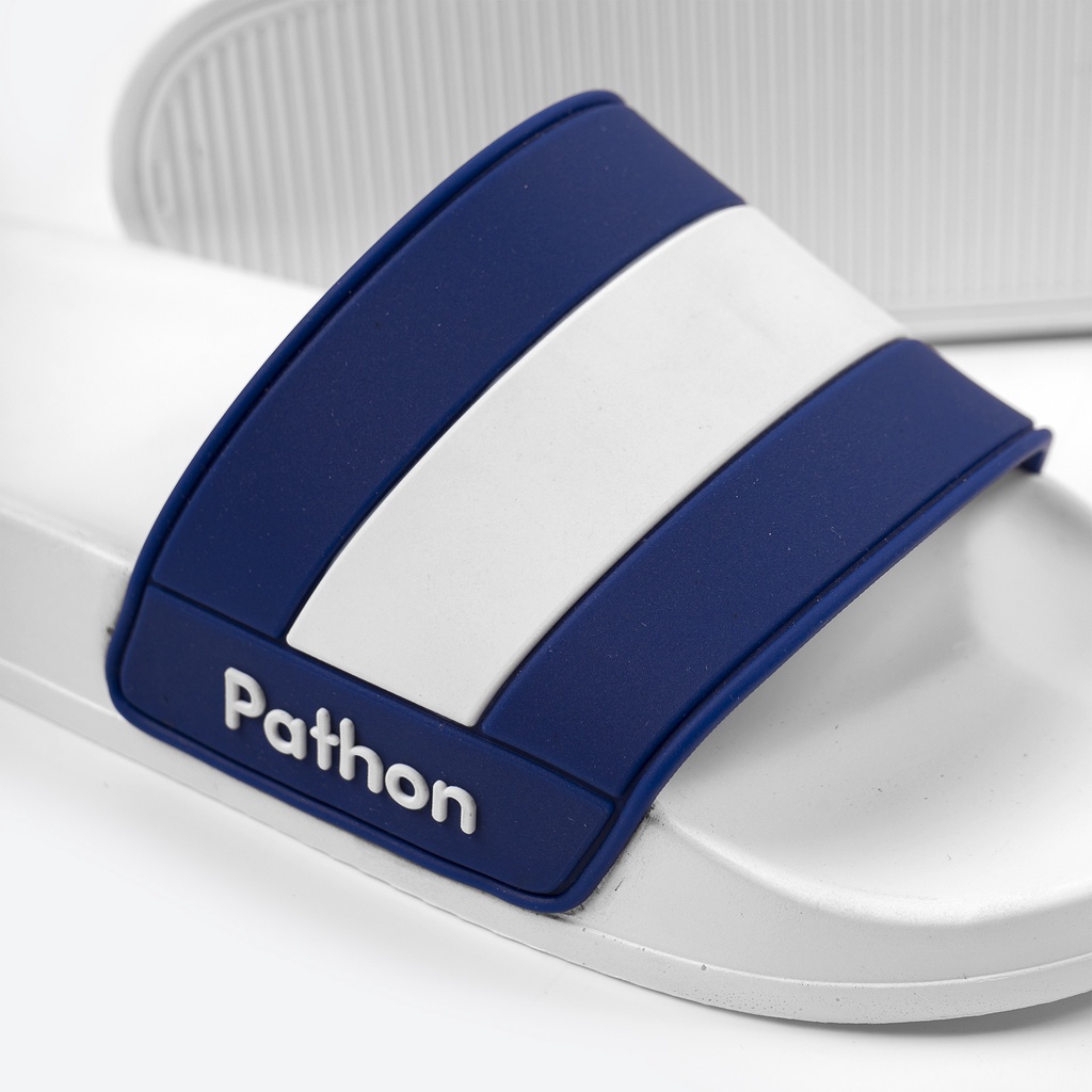 Dép nam nữ quai ngang slipper Pathon quai PVC và đế PU trắng quai sọc trắng xanh lớn SD37