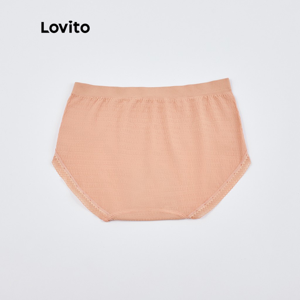 Lovito Bộ 3 chiếc Quần lót lưng cao bằng ren trơn tương phản L26AD140