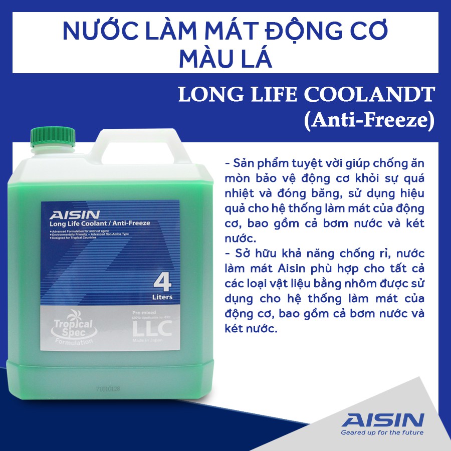 [Mã BMBAU50 giảm 10% đơn 99k] Nước Làm Mát Động Cơ Màu Lá AISIN LCPM20A4LG 4L Nhập Khẩu Chính Hãng