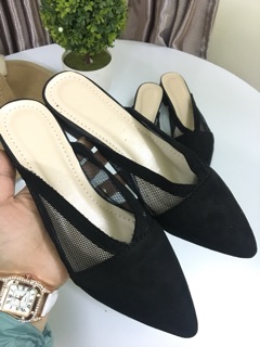 Giày sục nữ mũi nhọn pha lưới gót 3p