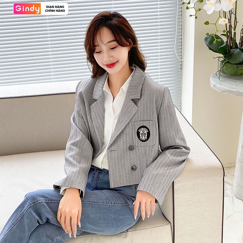 Áo khoác nữ áo blazer ctoptop GINDY cổ vest 2 lớp tay dài dáng lửng có đệm vai thời trang thu đông phong cách A10122