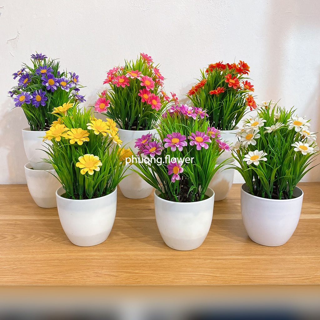 Chậu hoa thủy tiên giả kèm chậu cao 25cm xinh xắn trang trí nhà cửa decor nhà hàng quán cafe bàn làm việc văn phòng