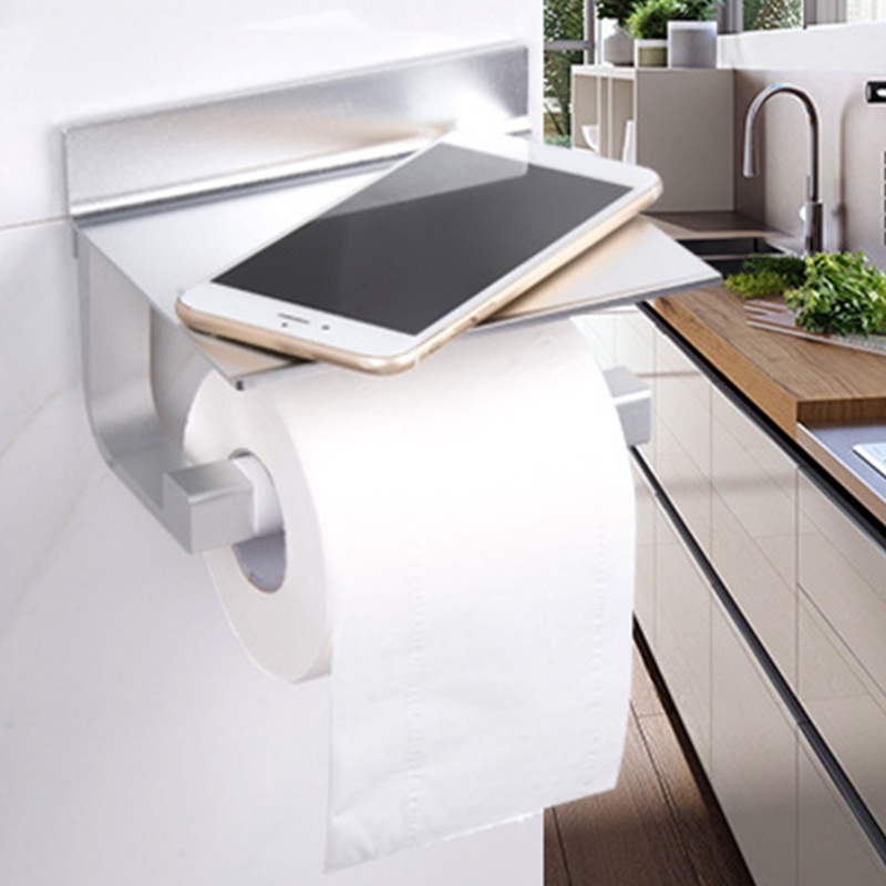 Giá Đỡ Cuộn Giấy Vệ Sinh Gắn Tường Bằng Thép Không Gỉ Kèm Khay Đựng Tiện Lợi Dành Cho Nhà Bếp / Phòng Tắm