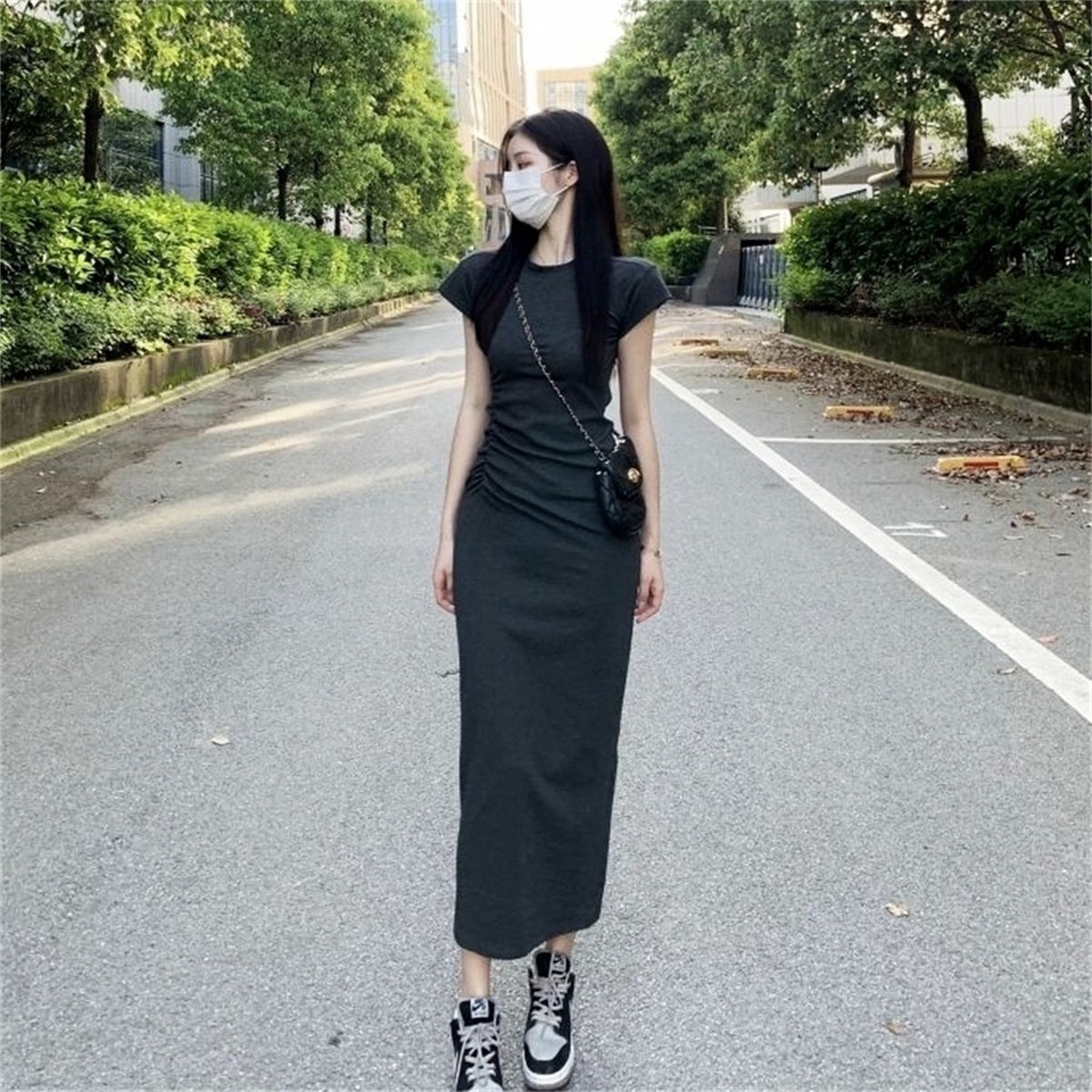 Đầm Dài Qua Gối Dáng Ôm Thời Trang Mùa Hè Phong Cách Pháp Sang Trọng Cho Nữ