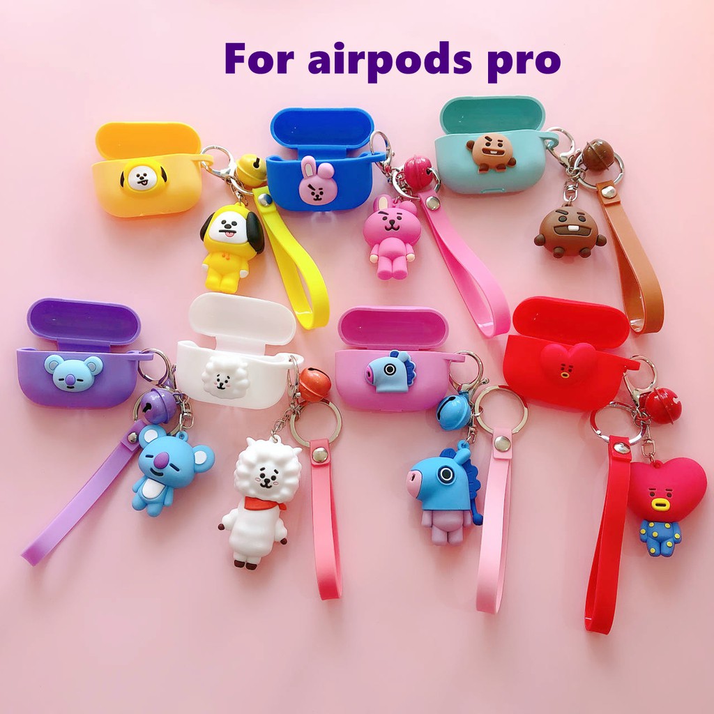 Vỏ bảo vệ hộp sạc tai nghe bluetooth không dây Airpods pro bằng silicon kèm móc khóa trang trí hình bts-613 21 dễ thương