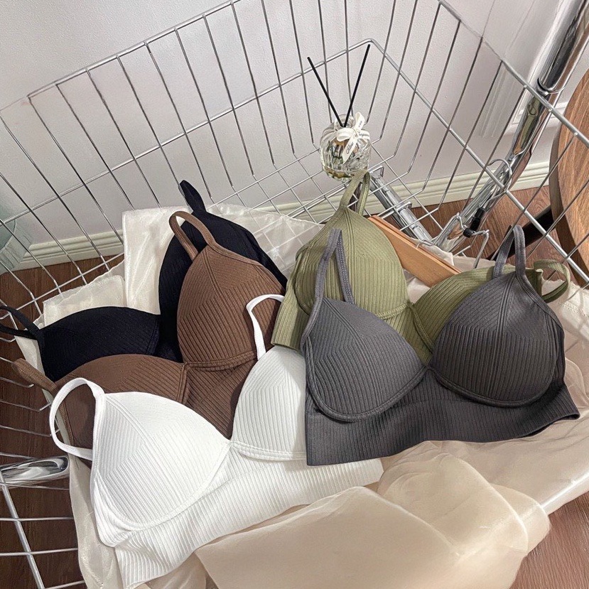 Áo bra 2 dây cotton gân tăm, có mút mềm thoải mái HLBOUTIQUE B614
