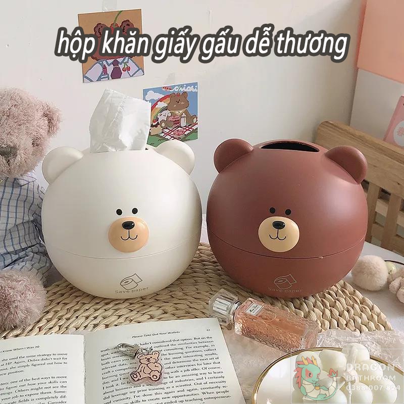 Hộp đựng khăn giấy hình chú gấu,phong cách dễ thương Hộp khăn giấy rút kiểu dáng hoạt hình-LO-24