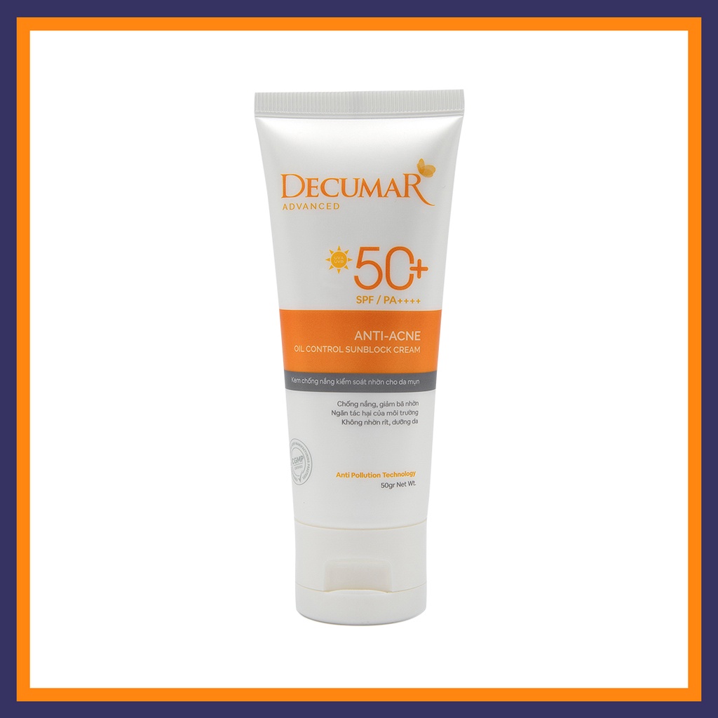 Kem chống nắng da mặt Decumar Advanced Sunblock 50gr không gây nhờn rít bật tông cho da mụn