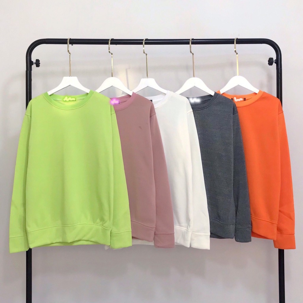 Áo Sweater Trơn Ulzzang Unisex Màu Xanh Dạ Quang Chất Nỉ Bông Cao Cấp Dáng Rộng Nam Nữ - MM | BigBuy360 - bigbuy360.vn