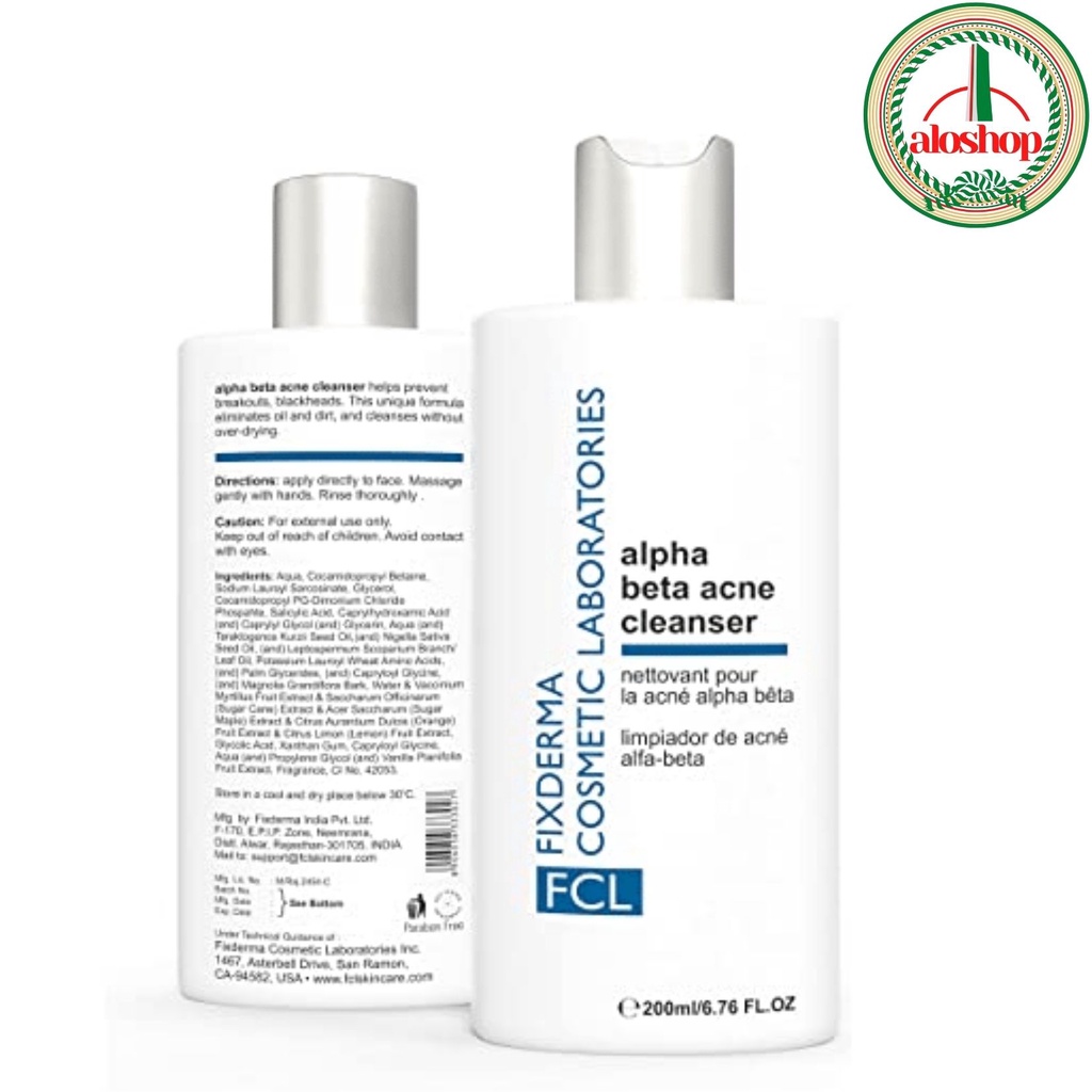 sữa rửa mặt.FCL alpha-beta acne cleanser 200ml.sữa rửa mặt da dầu mụn.Fixderma thương hiệu Mỹ