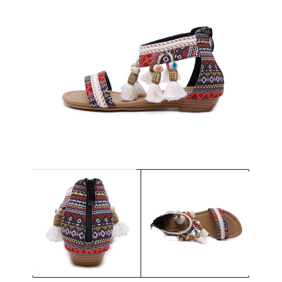 SANDAL BOHEMIAN ĐÍNH BÔNG MÀU SẮC