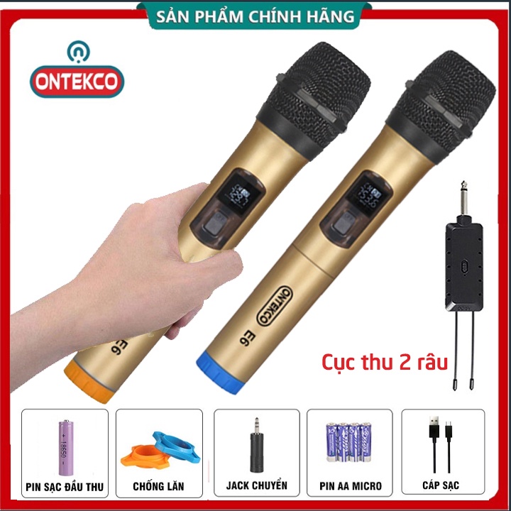 Micro Không dây cao cấp ONTEKCO E6/ E6S chính hãng, chuyên dùng cho Amply, loa kéo - BẢO HÀNH 12 THÁNG