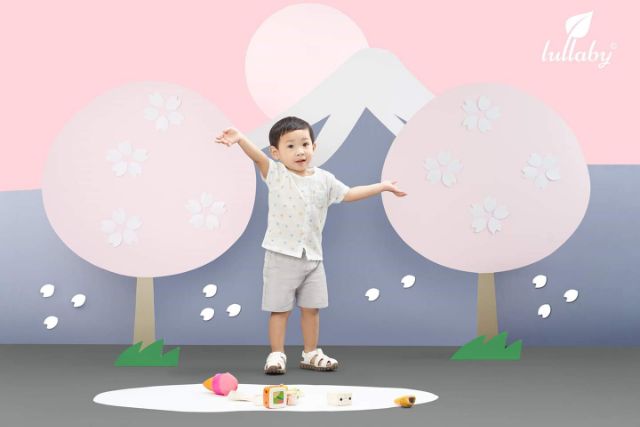 [Xả kho giá sốc] Bộ bé trai cúc giữa Lullaby BST Poplin  hình gấu size 6 tháng đến 4 tuổi