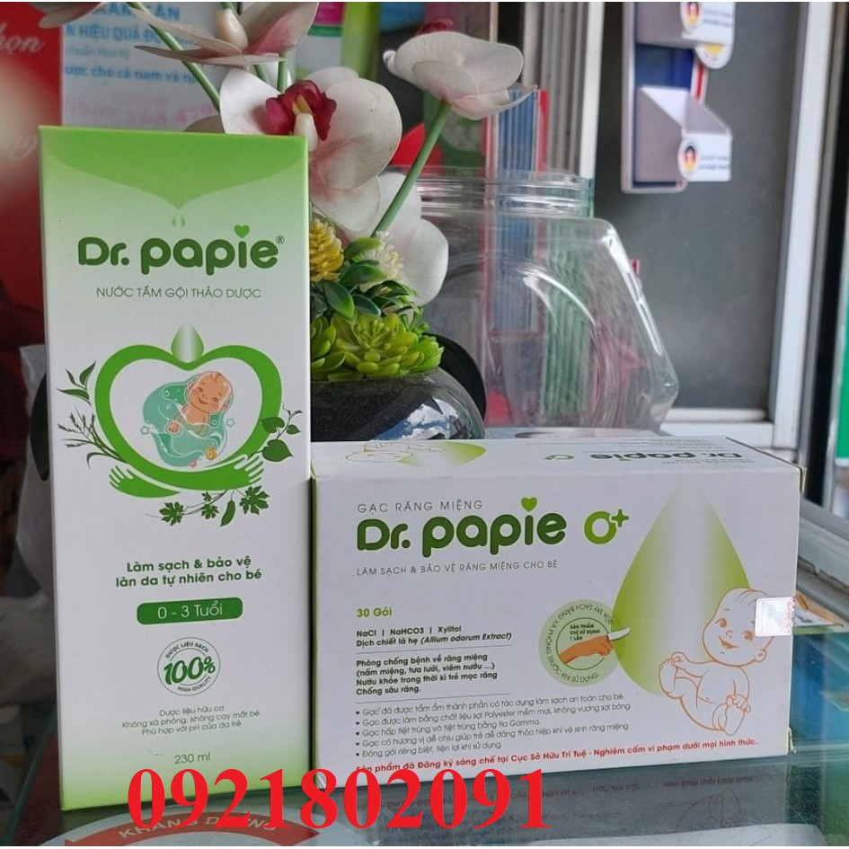 combo dr papie gạc răng (rơ) miệng + nước tắm gội thảo dược