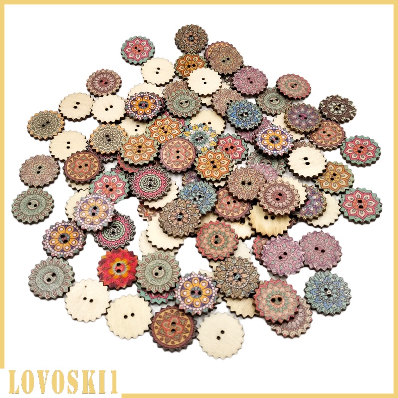 [LOVOSKI1]100 Pieces Painted Gear Wood Buttons for Sewing Craft DIY Accessories 20mm