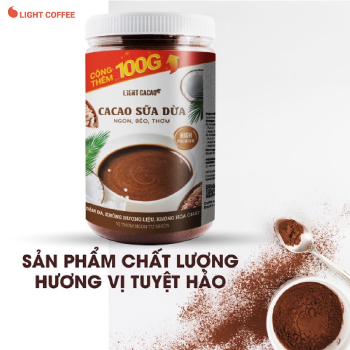 [Mã BMBAU50 giảm 7% đơn 99K] Cacao sữa dừa hòa tan 3in1 thơm ngon, dạng hũ dễ bảo quản Light Coffee - 650g