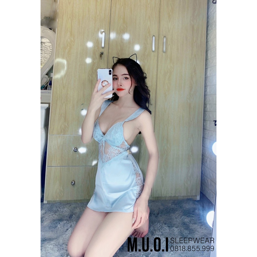 [FREESHIP] Váy ngủ sexy Quảng Châu - Sx 46 - Váy ngủ lụa phối ren ngực cao cấp QCCC có sẵn( có video+ảnh thật)