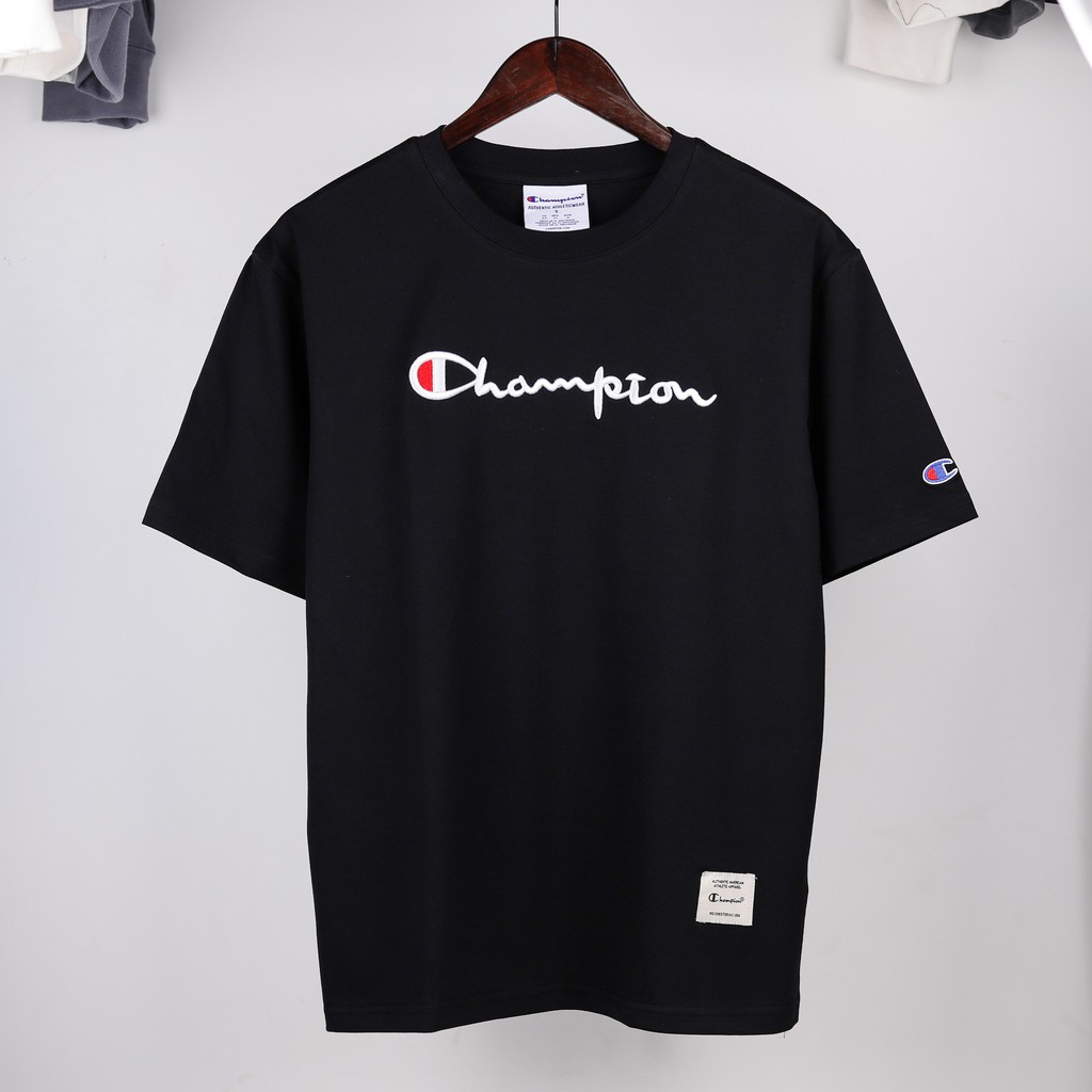 Áo thun tay lỡ CHAMPION unisex form rộng Oversize logo chữ thêu cực chất