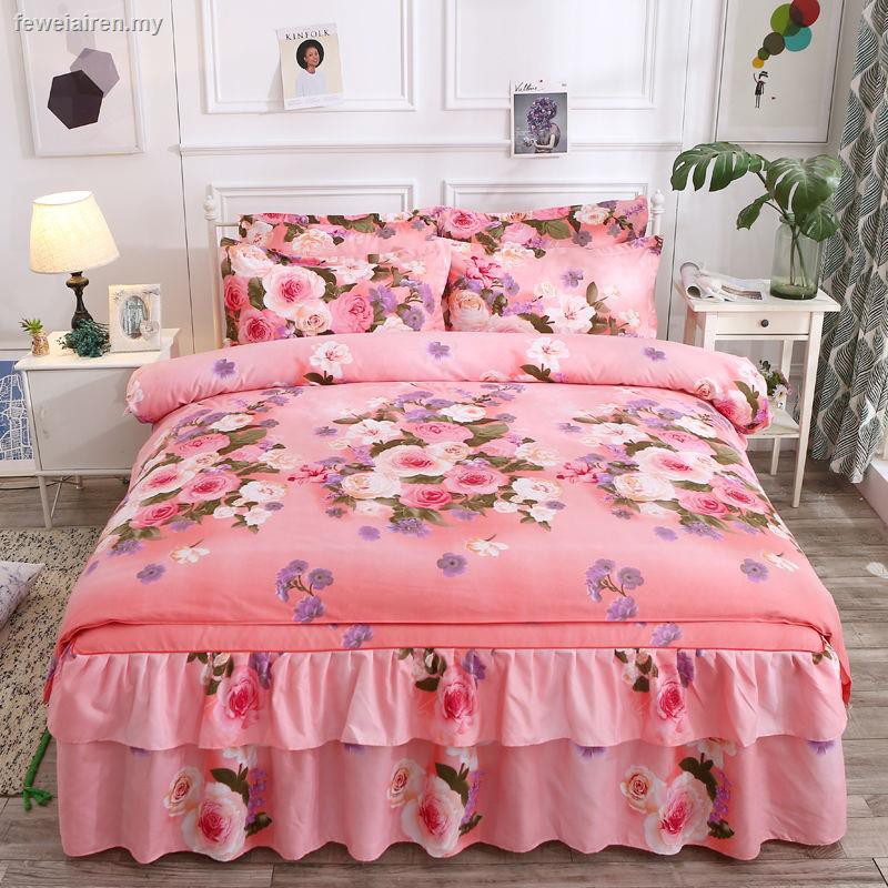 Bộ Vỏ Chăn Ga Gối Đệm Bốn Món Bằng Cotton Nguyên Chất Dày Dặn Chống Trượt Cho Giường Cưới