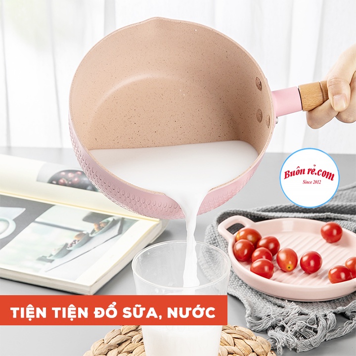 Chảo vân đá chống dính màu pastel cao cấp - Nồi nhôm sâu lòng cán gỗ chắc chắn 01442