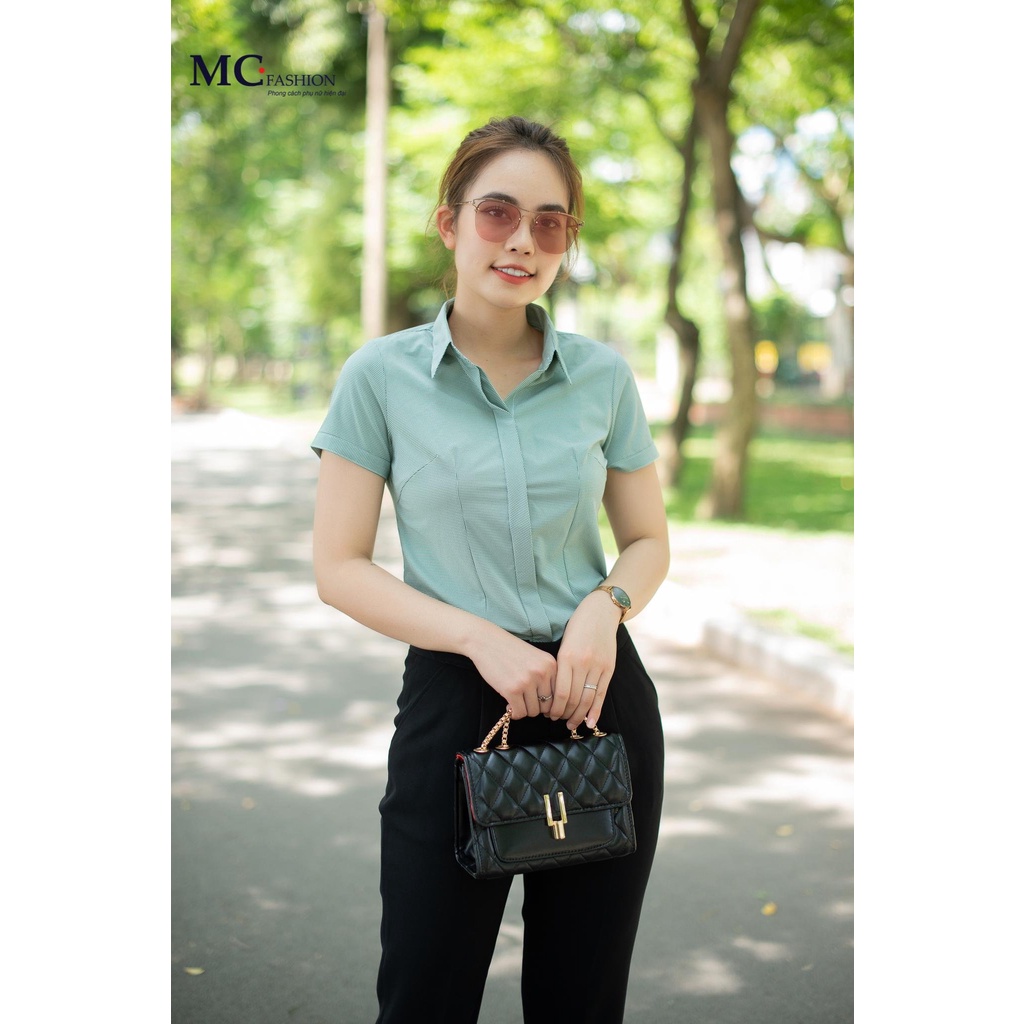 Áo Sơ Mi Nữ Công Sở, Đủ Size, Tay Ngắn Cộc, Kẻ Sọc Caro, Màu Xanh, Hồng, Cam, Nâu Tây