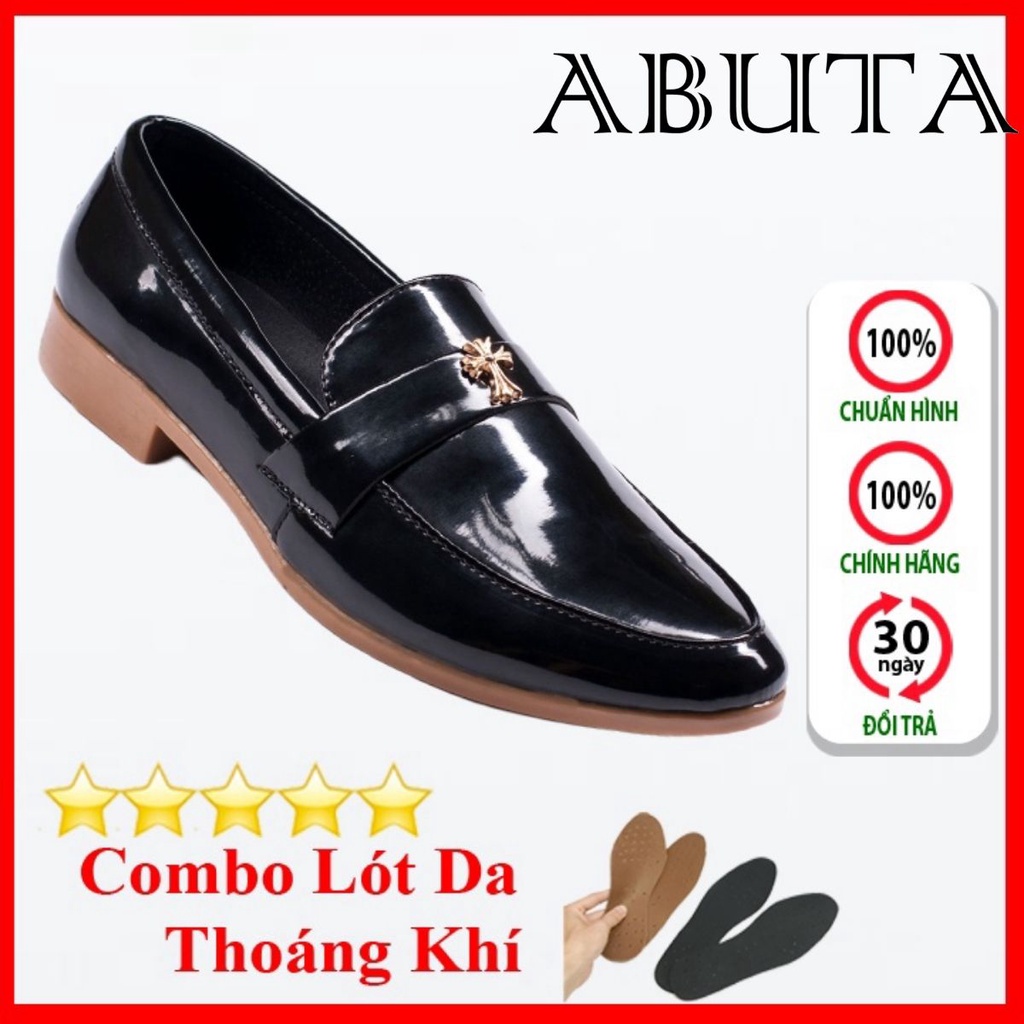 Giày Lười Nam Đẹp Đế Khâu Chữ Thập Da Bóng Màu Đen - M95 (L)