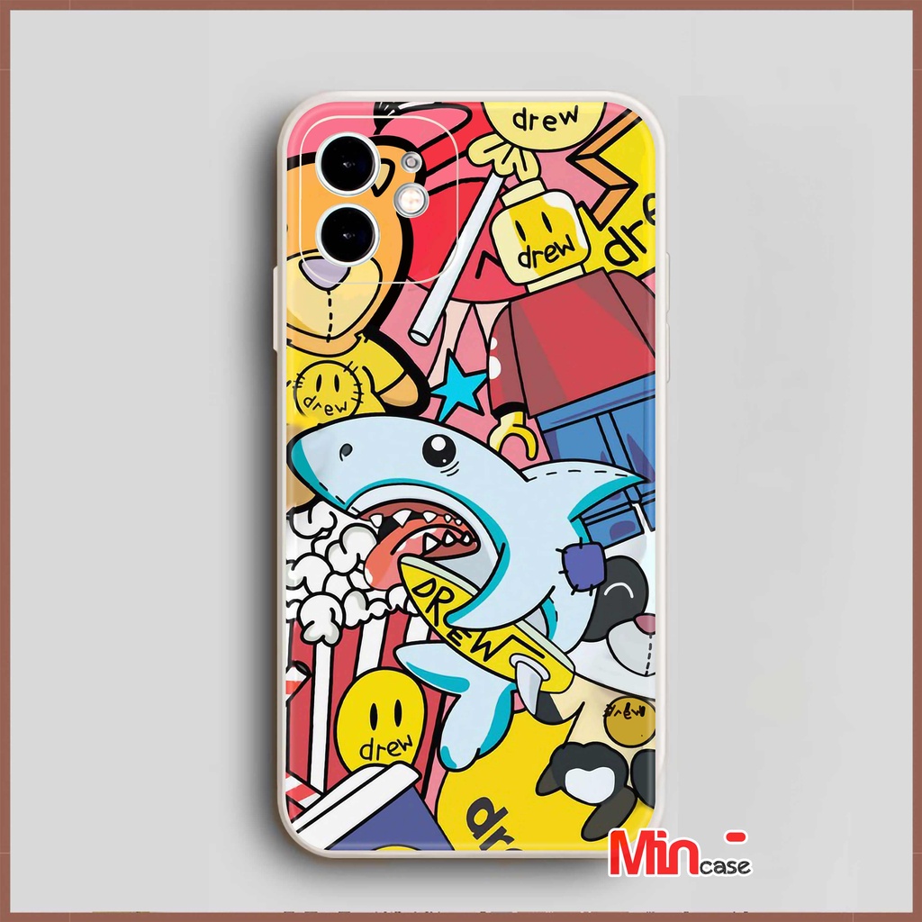 Ốp lưng iPhone Drew cá mập cạnh viền vuông Silicon mềm dẻo bảo vệ camera cho iphone 6/6s/7/8/X/XS/XR/11/12/13 Pro Plus M
