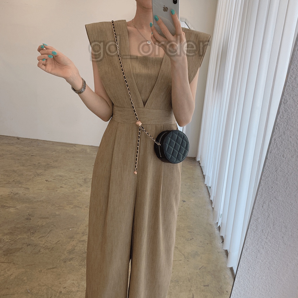 [CÓ SẴN] J2|Jumpsuit cổ vuông cộc tay quần ống rộng khí chât thanh lịch Hàn quốc gd_order